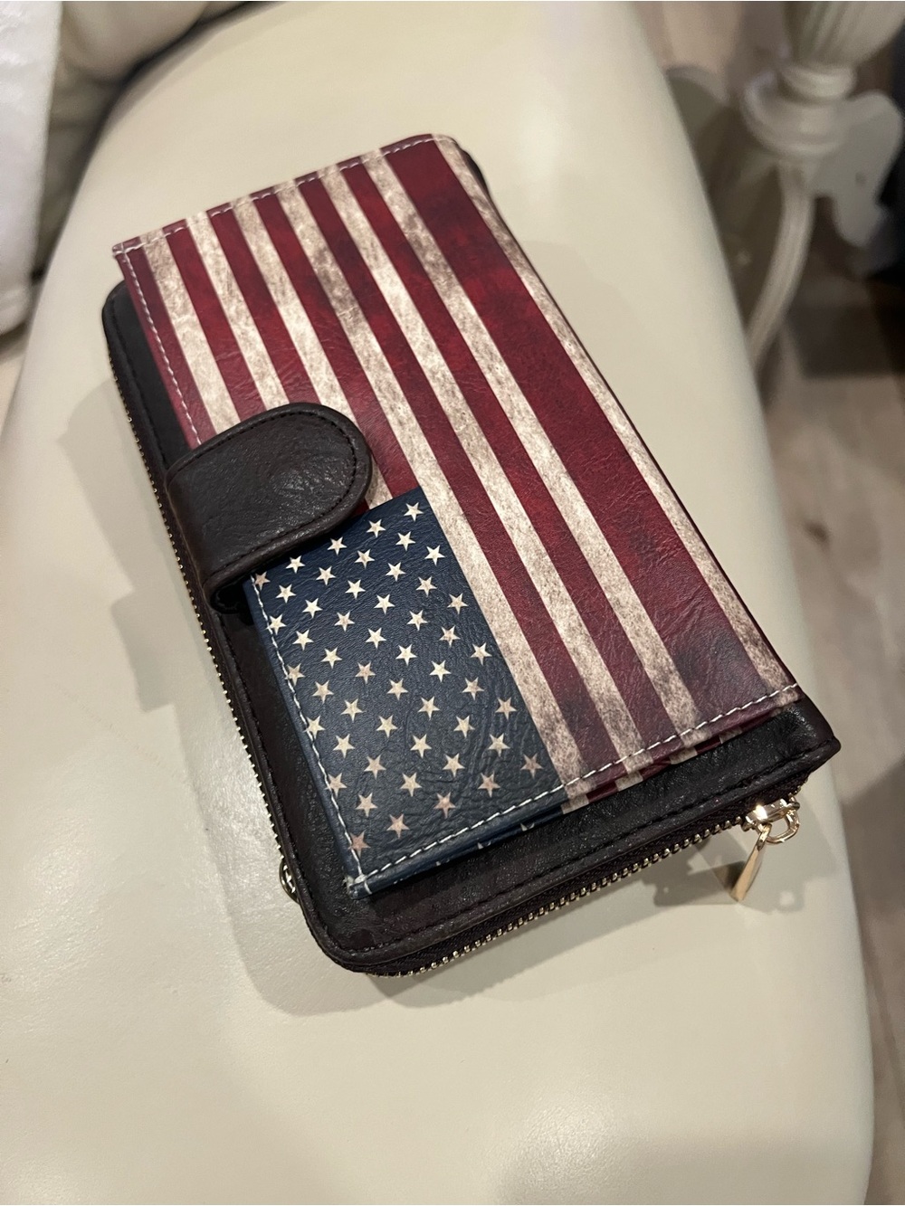 Patriotic Leather Zip Wallet - Red & Blue